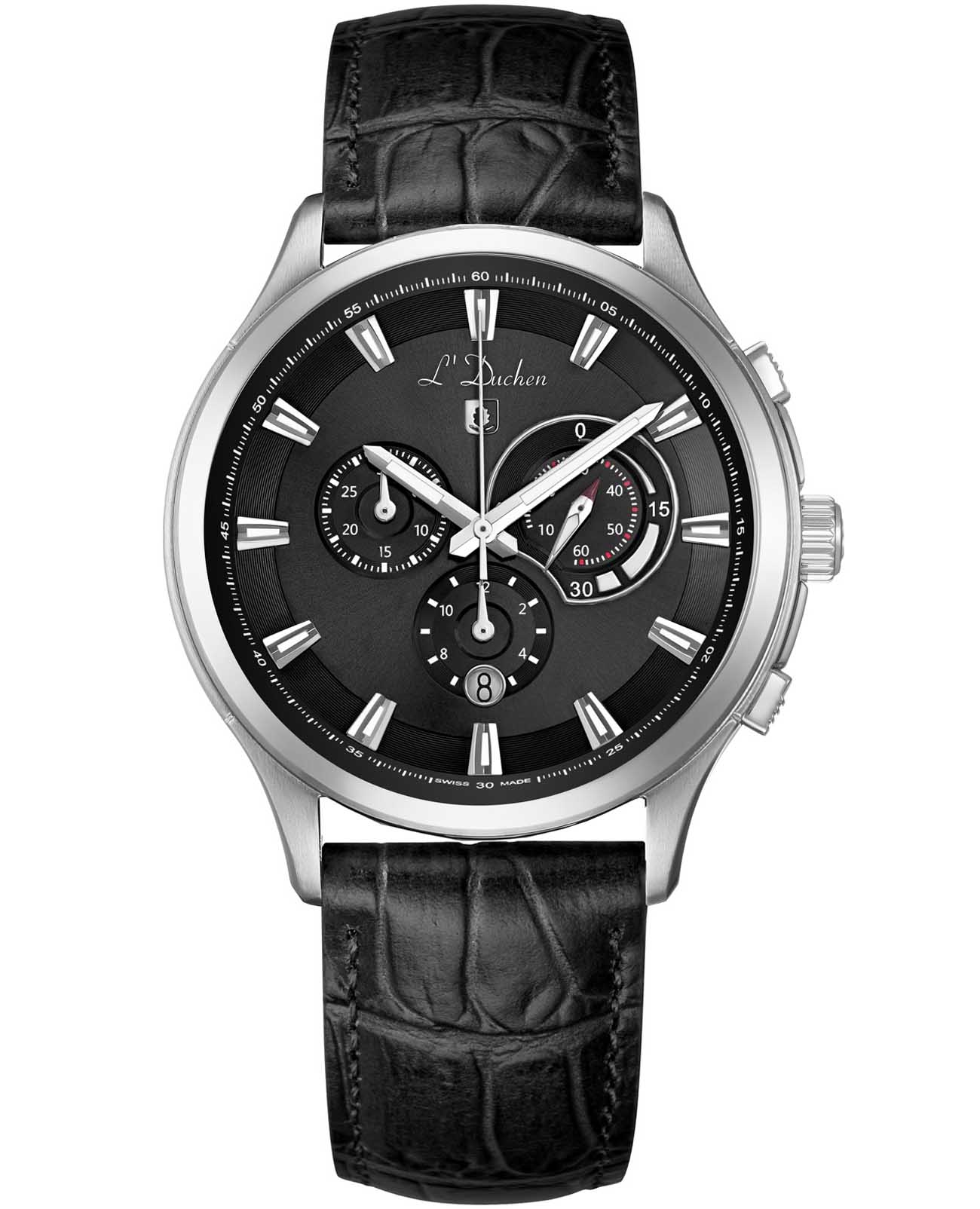 L'Duchen L'Duchen Pilotage D 742.11.41  D 742.11.41 кварцевые мужские часы черный циферблат, браслет кожаный — вид спереди